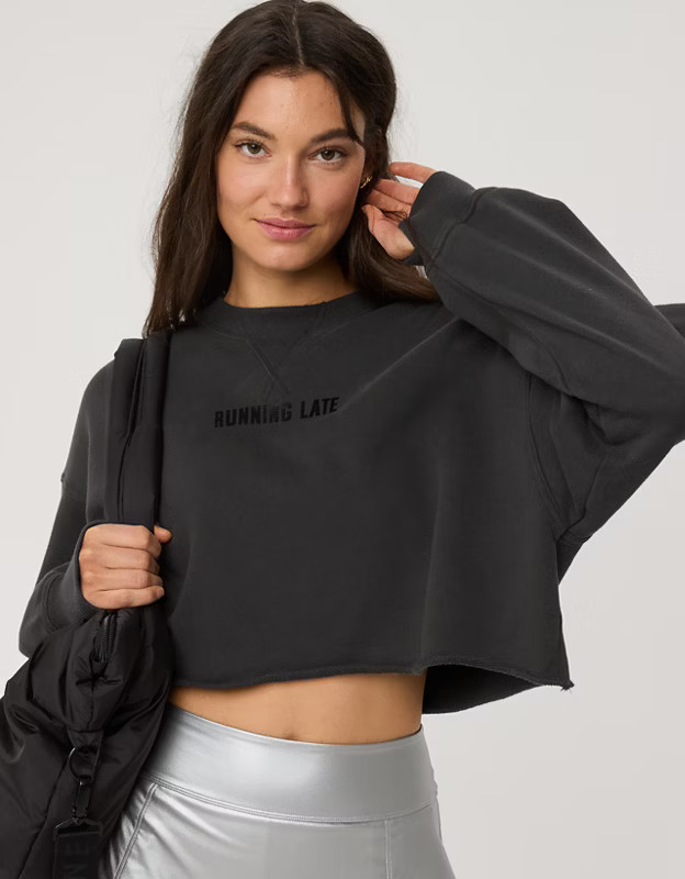 OFFLINE By Aerie Throw-Back Cropped Crewneck Sweatshirt | Aerie