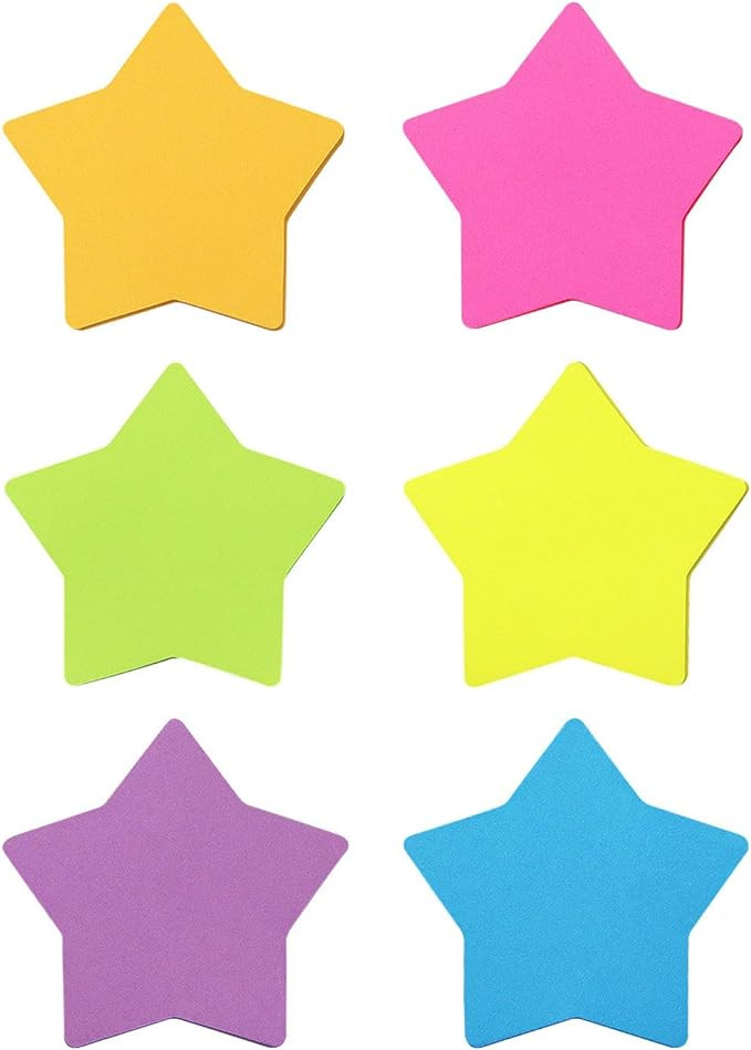 Star Shape Sticky Notes 6 Color Bright Colorful Sticky Pad 75 Sheets/Pad Self-Sticky Note Pads (6... | Amazon (US)