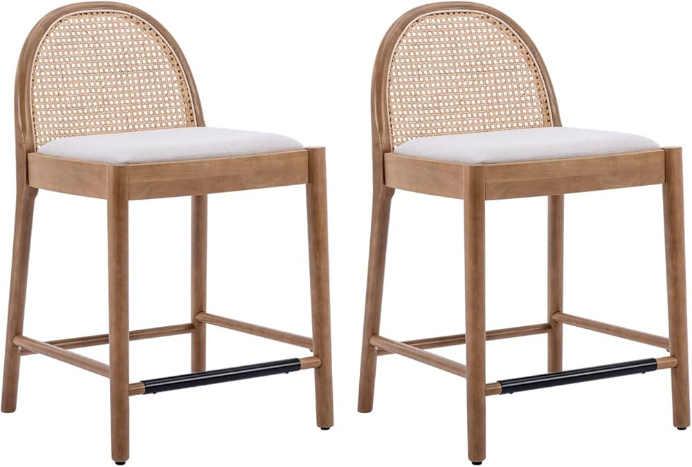 HEAH-YO Modern Bar Stools Set of 2, 26 Inches Counter Height Bar Stools with Rattan Backrests and... | Amazon (US)