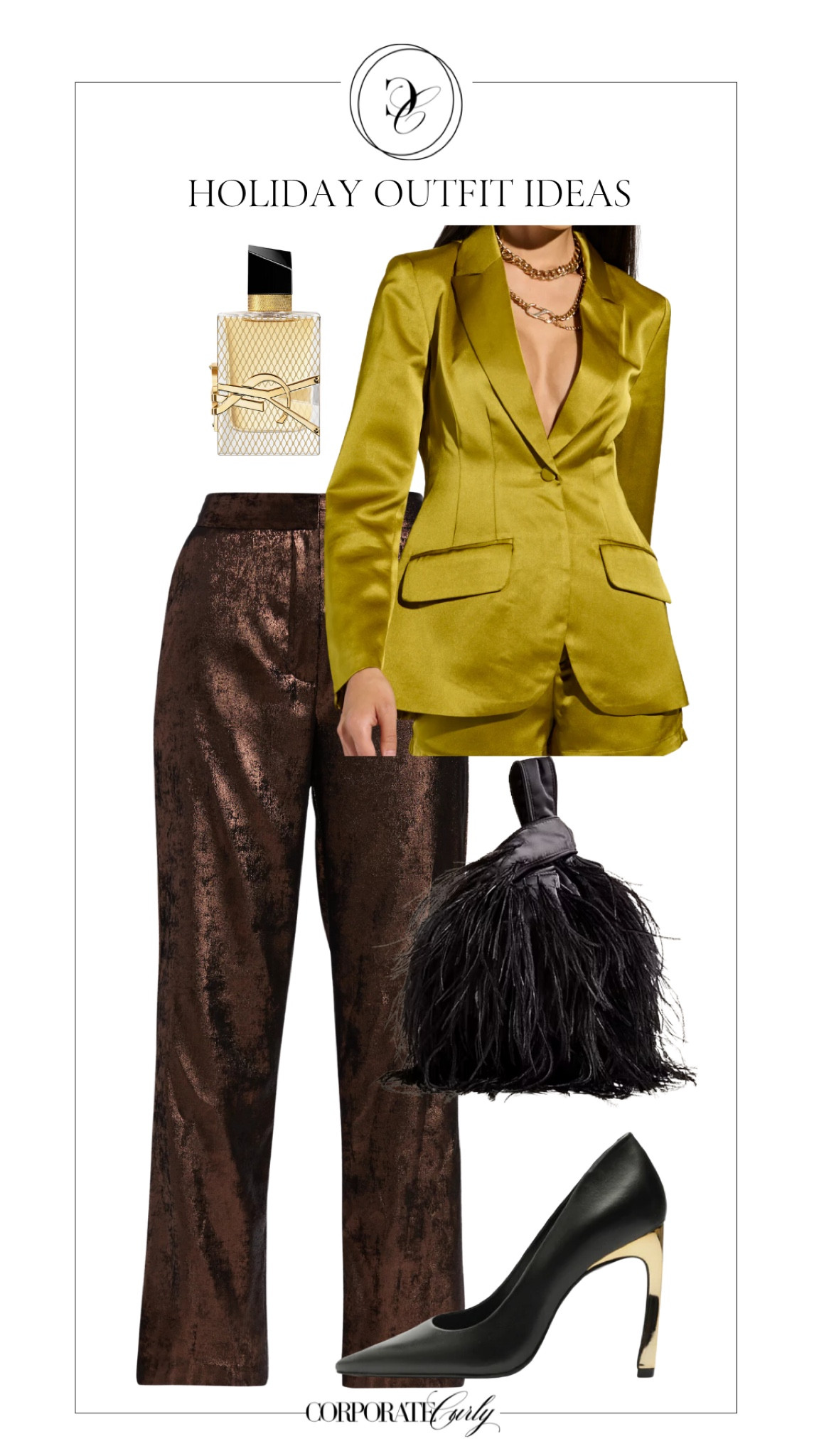 Shine bright at your work holiday party in this chic satin blazer paired with metallic gilded trousers and sleek pointed toe pumps.  Perfectly polished for a festive and sophisticated look! #HolidayPartyLook #SatinBlazer #MetallicTrousers #PointedToePumps #WorkToPartyStyle #ChicHolidayOutfit #GildedElegance #FestiveFashion #SophisticatedStyle #HolidayGlam



#LTKHoliday #LTKParties #LTKWorkwear