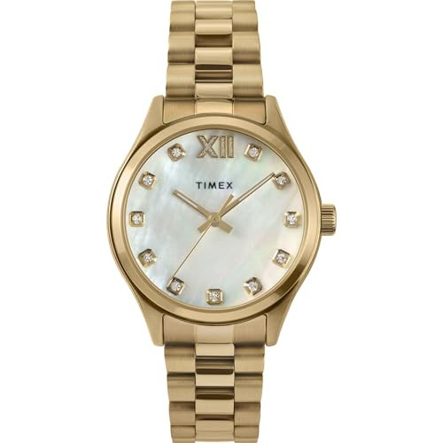 Timex Women's Legacy 34mm Watch - Gold-Tone Bracelet Mother of Pearl Dial Gold-Tone Case | Amazon (US)