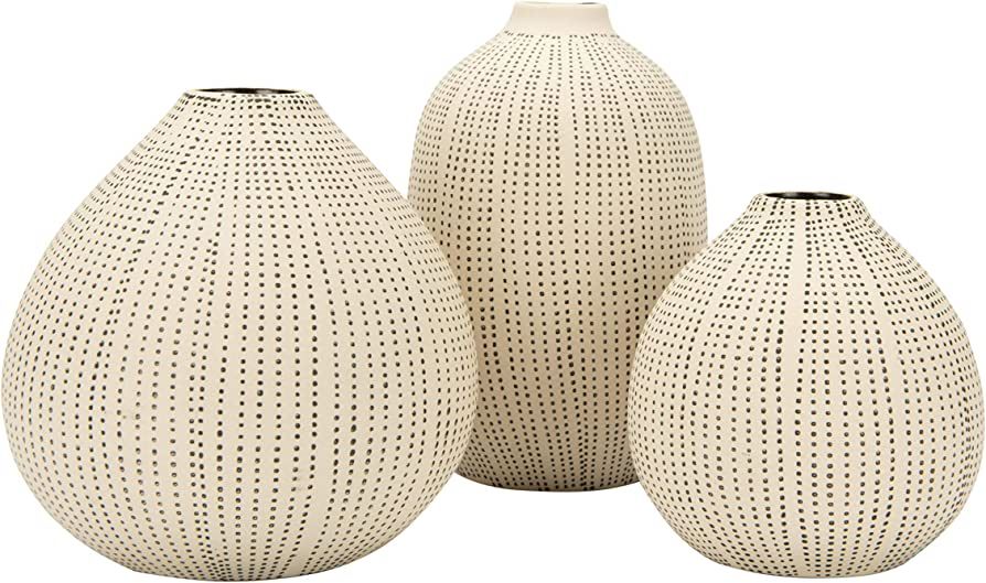Creative Co-op DF0842 White Stoneware Textured Black Polka Dots (Set of 3 Sizes) Vase | Amazon (US)