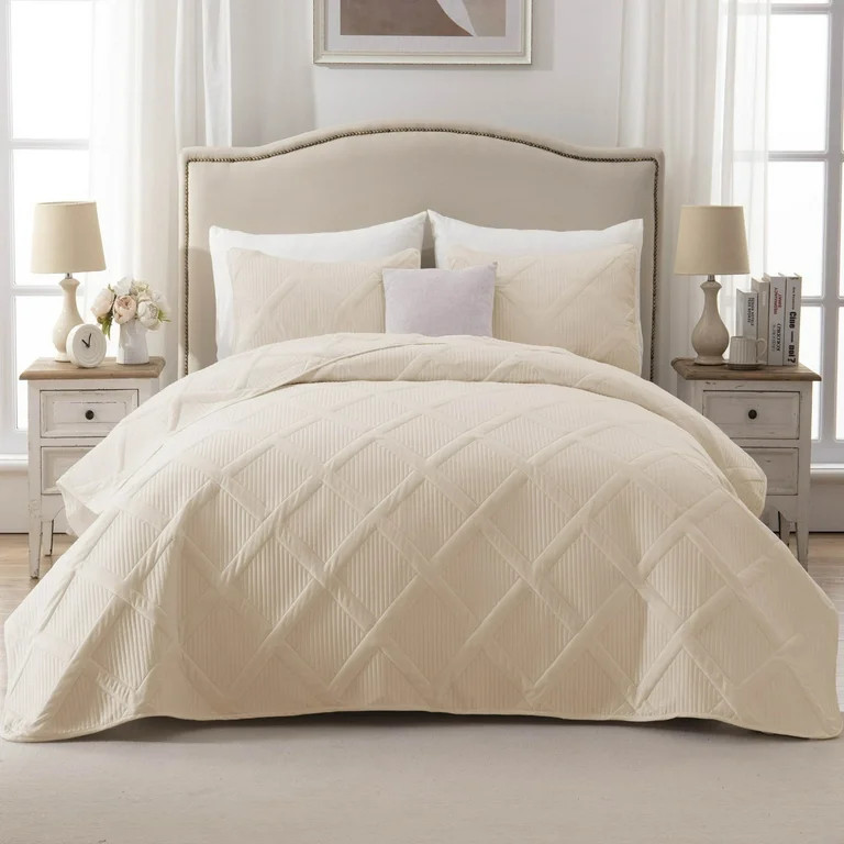 Exclusivo Mezcla 3-Pieces Ultrasonic King Size Quilt Set, Lightweight Bedspreads Modern Striped C... | Walmart (US)