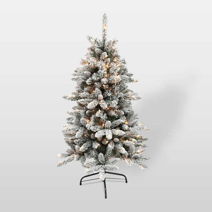 4.5ft Pre-Lit Flocked Bradford Fir Tree Artificial Christmas Tree - Puleo | Target