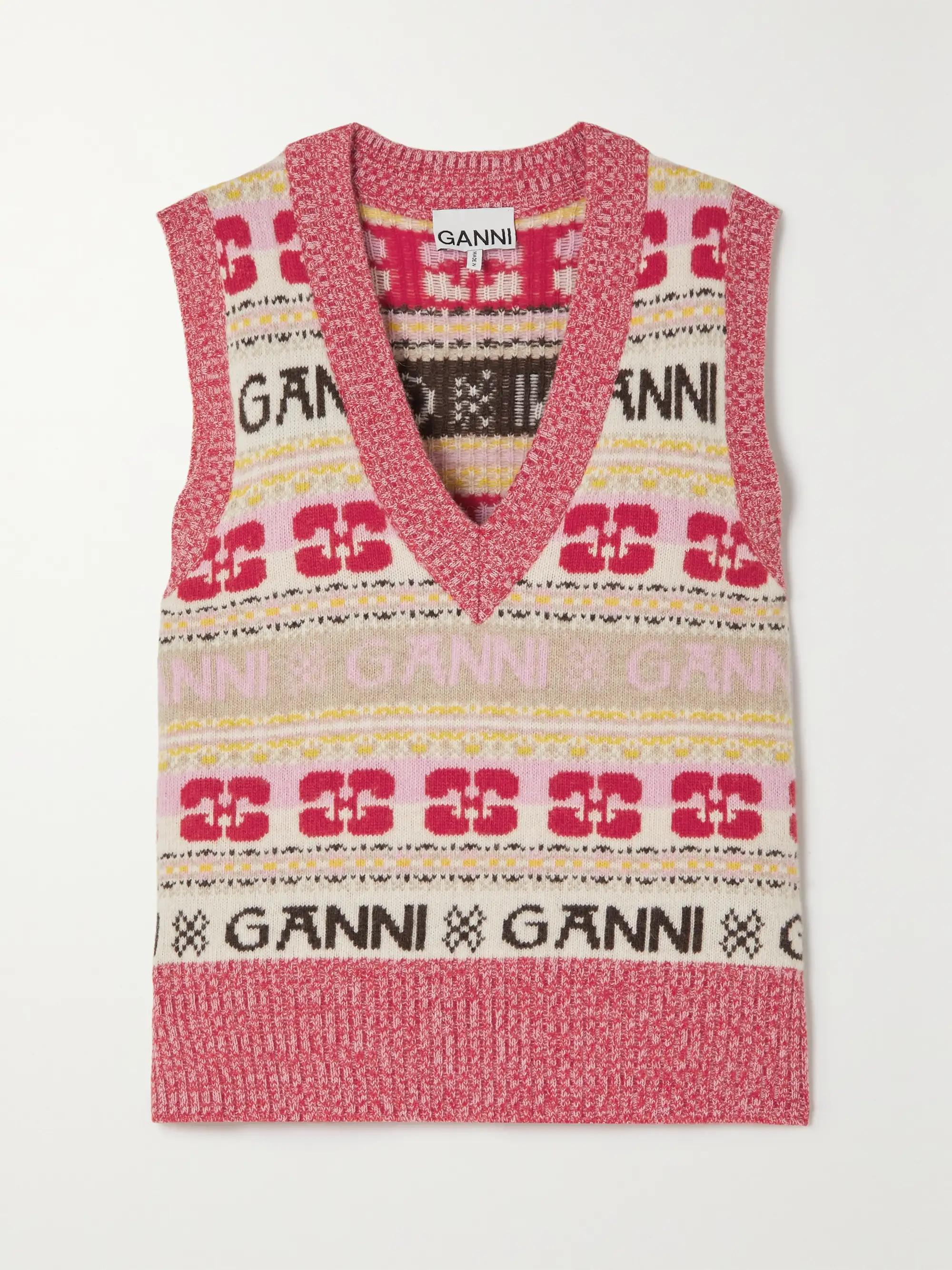 GANNI Intarsia wool-blend vest | NET-A-PORTER | NET-A-PORTER (UK & EU)
