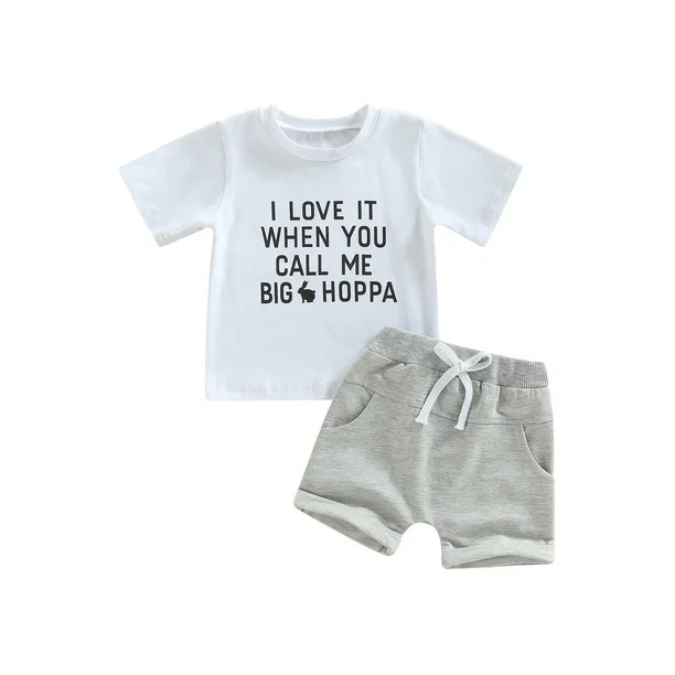 Eyicmarn Baby Boys 2Pcs Spring Outfits, Short Sleeve Bunny Letter Print T-Shirt + Shorts Set - Wa... | Walmart (US)