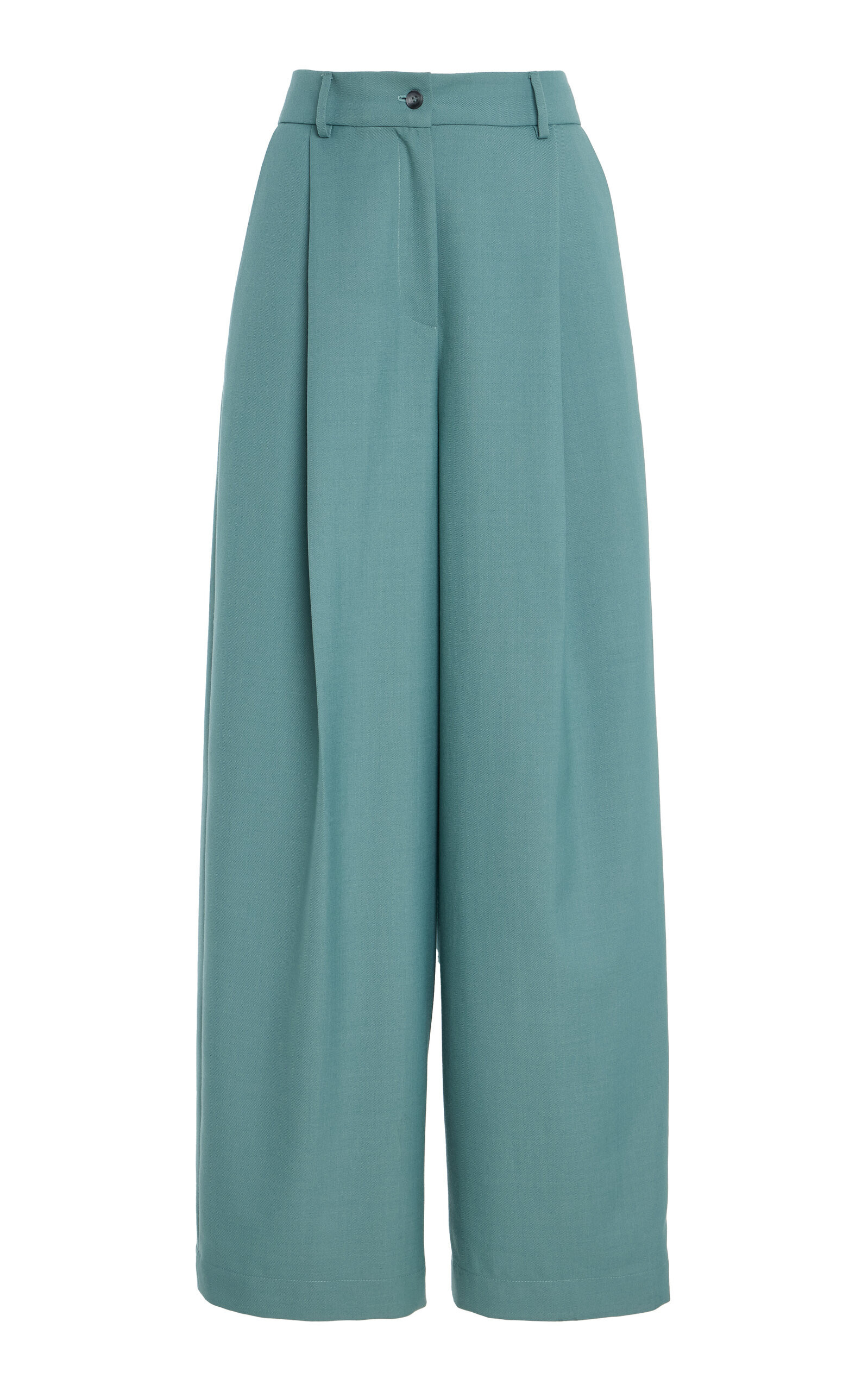 SLOAN - Exclusive Pleated Twill Wide-Leg Trousers - Blue - 3 - Moda Operandi | Moda Operandi (Global)