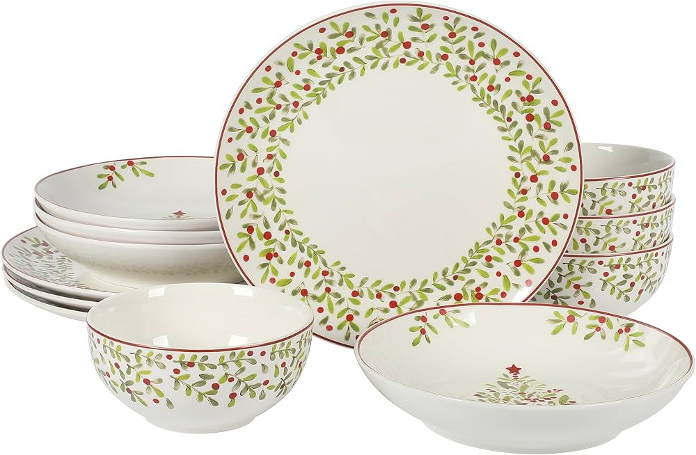Gibson Home Tree Festival Double Dinnerware Set, Service for Four (12pcs) | Amazon (US)