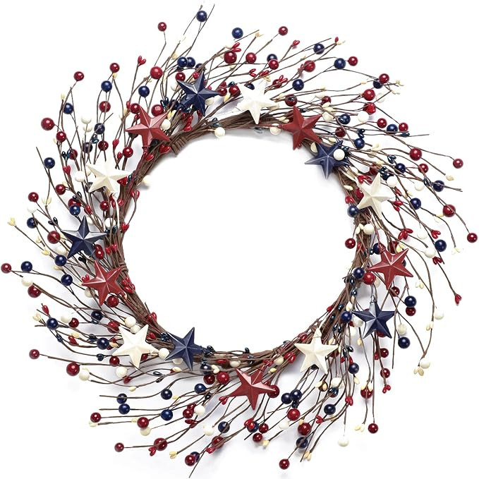 4th of July Independence Day Wreath, 18 inch Patriotic Wreath for Front Door, Red Blue White Amer... | Amazon (US)