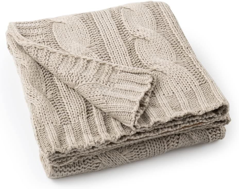 Battilo Khaki Throw Blanket for Couch, Soft Cozy Cable Knit Blanket, Lightweight Decorative Throw... | Amazon (US)