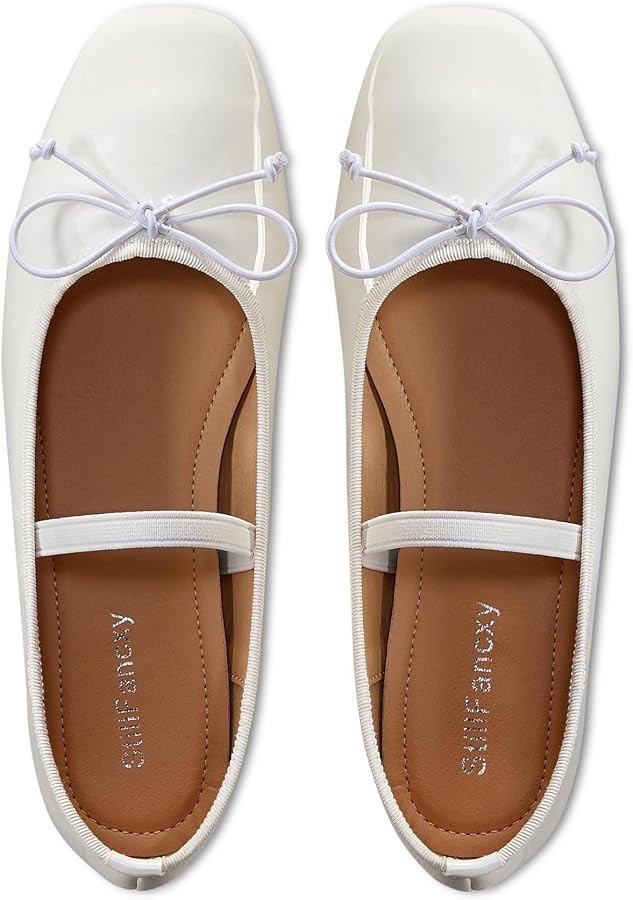 Ballet Flats with Bow Square Toe Ballerina Flats Slip on Bowknot Flat Shoes for Women Dressy Comf... | Amazon (US)