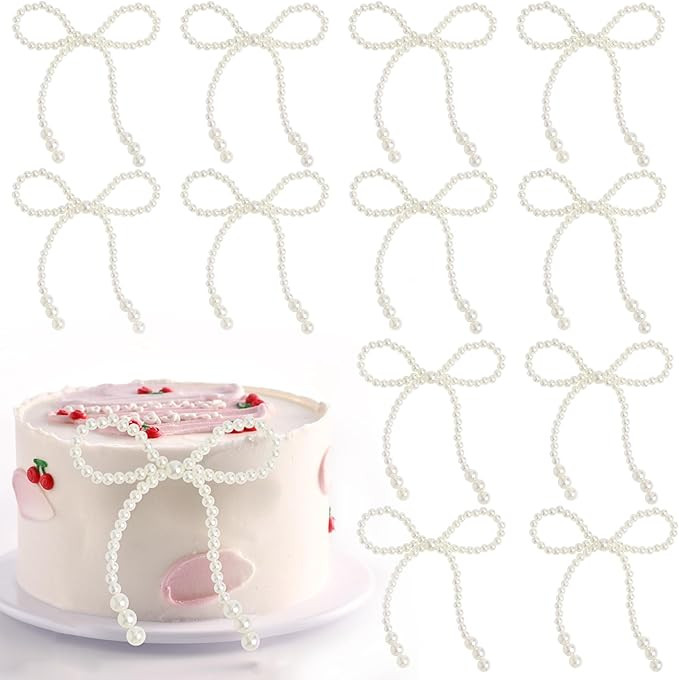 30 Pcs Christmas Pearl Bow Cake Decorations White Pearls Bow Knot Cupcake Toppers for Birthday We... | Amazon (US)