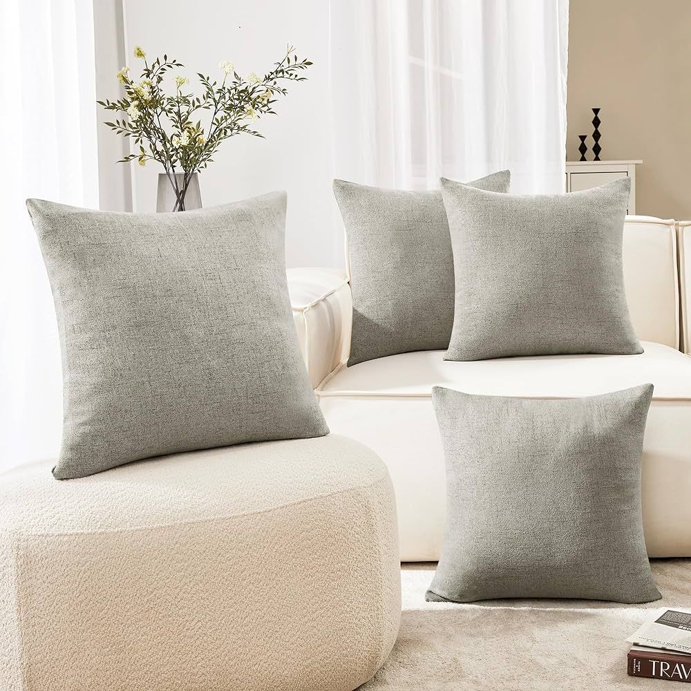 Deconovo Gray Pillow Covers 22x22, Faux Linen Cushion Covers, Farmhouse Pillow Case, Square Pillo... | Amazon (US)