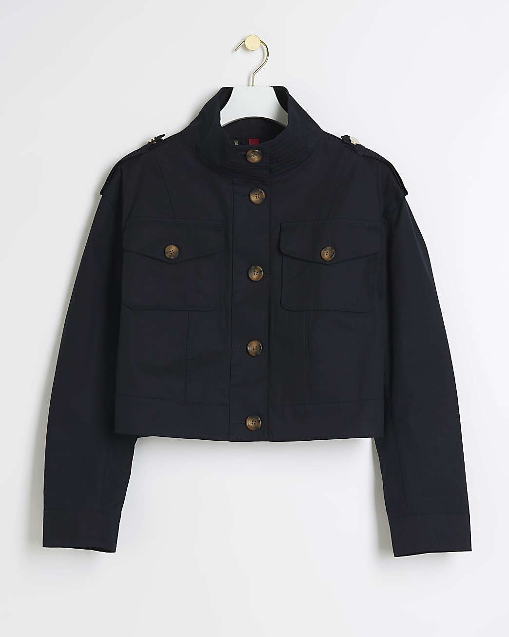 Navy crop trench jacket | River Island (UK & IE)