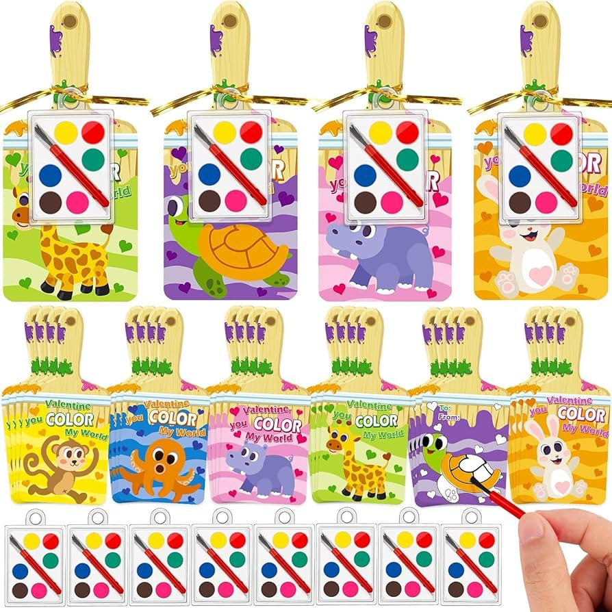 24 Pack Valentines Day Cards for Kids School，Watercolor Paint with Valentines Greeting Cards fo... | Amazon (US)