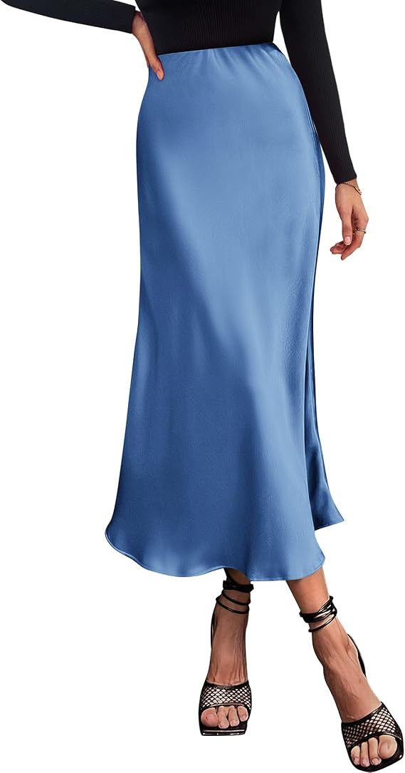 BTFBM 2026 Summer Womens Skirts Silk Elegant High Waist Flowy Long Satin A-Line Midi Skirt Cockta... | Amazon (US)