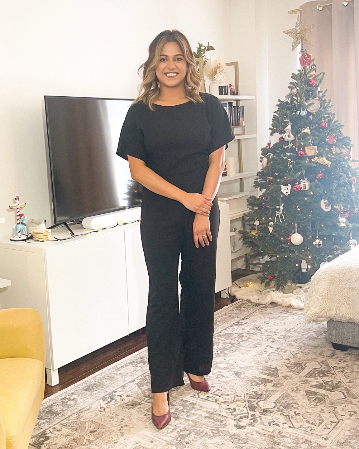 Holiday outfit ideas! You can never go wrong with a black jumpsuit. Classic! #holidayoutfit #amazonfashion #blackjumpsuit 

#LTKHoliday #LTKfit #LTKunder50