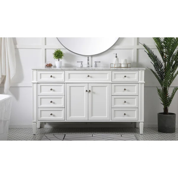 Losh 60'' Free-standing Single Bathroom Vanity with Marble Vanity Top | Wayfair North America