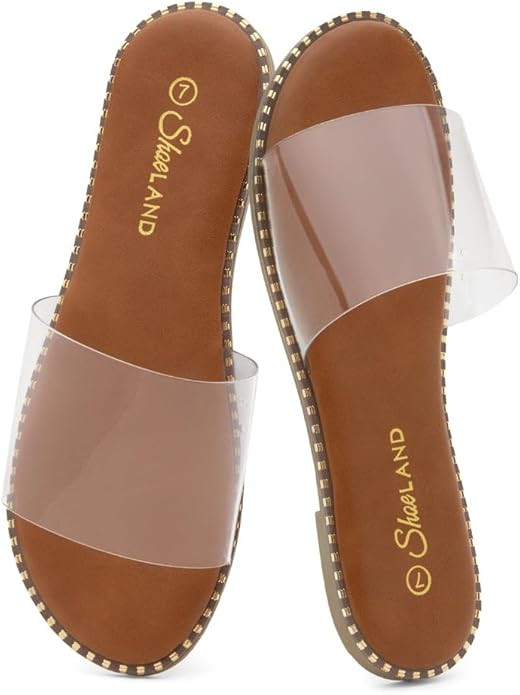 Shoe Land Flat Sandals for Women – Slip-On Slides with Cushioned Footbed | Comfortable Dressy &... | Amazon (US)