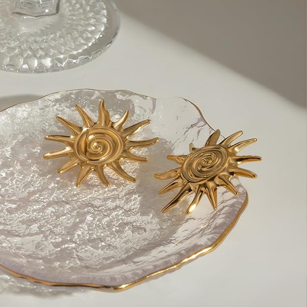 Chunky Gold Stud Earrings for Women Trendy Sun Earrings Hypoallergenic Earrings Fashion Jewelry | Amazon (US)