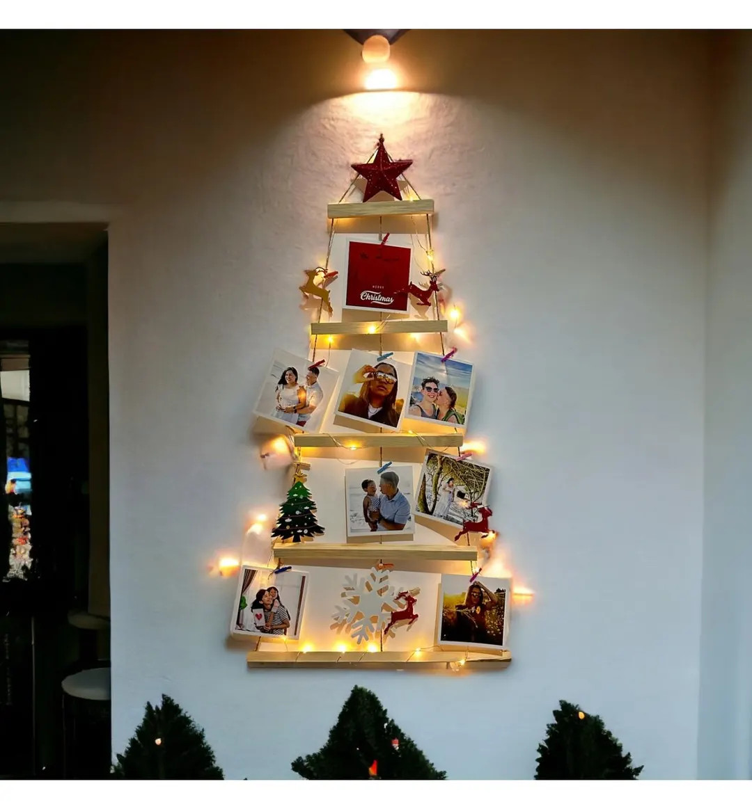 Wood Photo Hanger 12 Photo | Christmas Tree Home Wall Decor | Led Light | Memo Board | Christmas ... | Etsy (US)