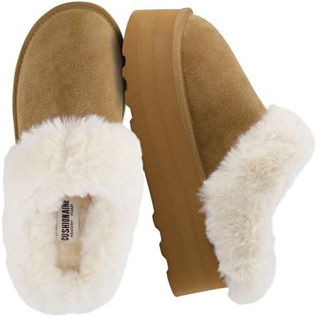 CUSHIONAIRE Women's Husky Genuine Suede cozy mule Platform +Memory Foam, Wide Widths Available | Amazon (US)