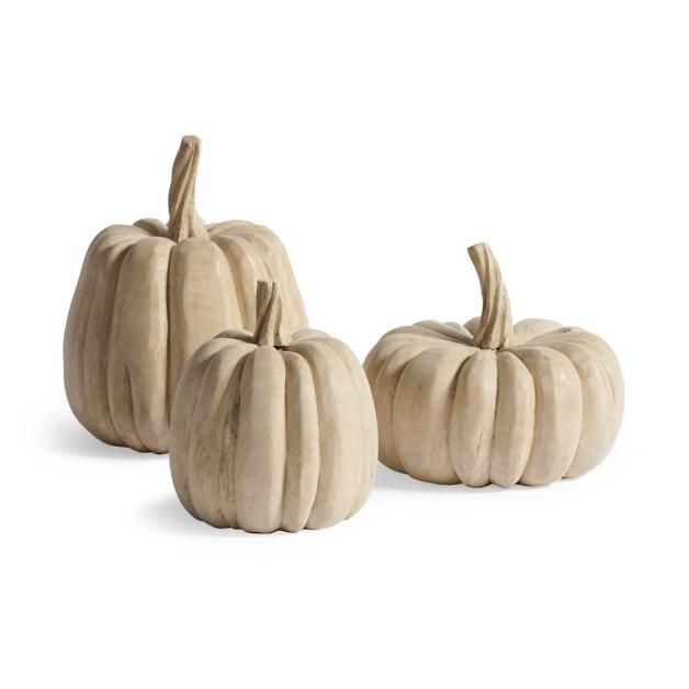 Solid Wood Pumpkins, Set of Three | Grandin Road | Grandin Road