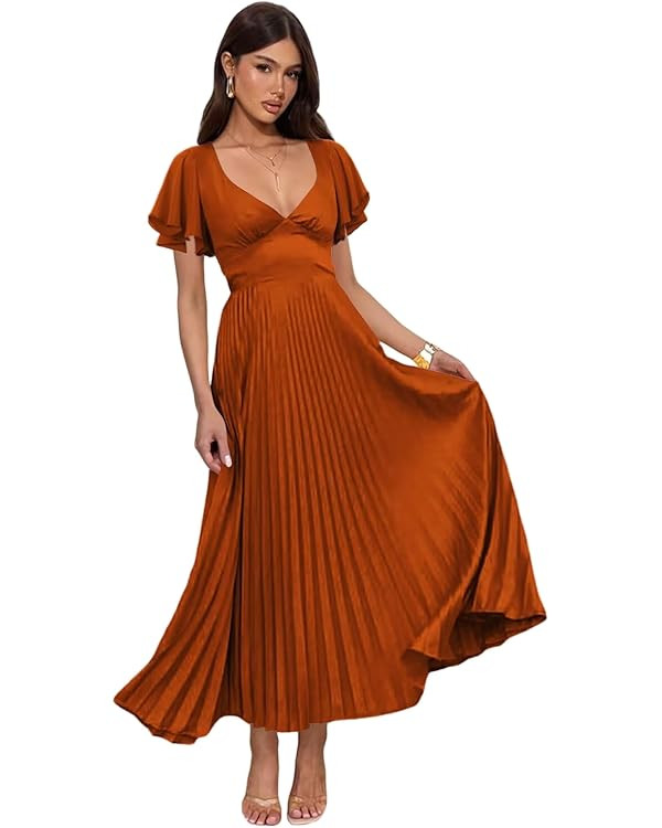 Dessiny Women’s Short Sleeves Bridesmaid Dresses for Women 2025 Satin Pleated Cocktail Party Dr... | Amazon (US)