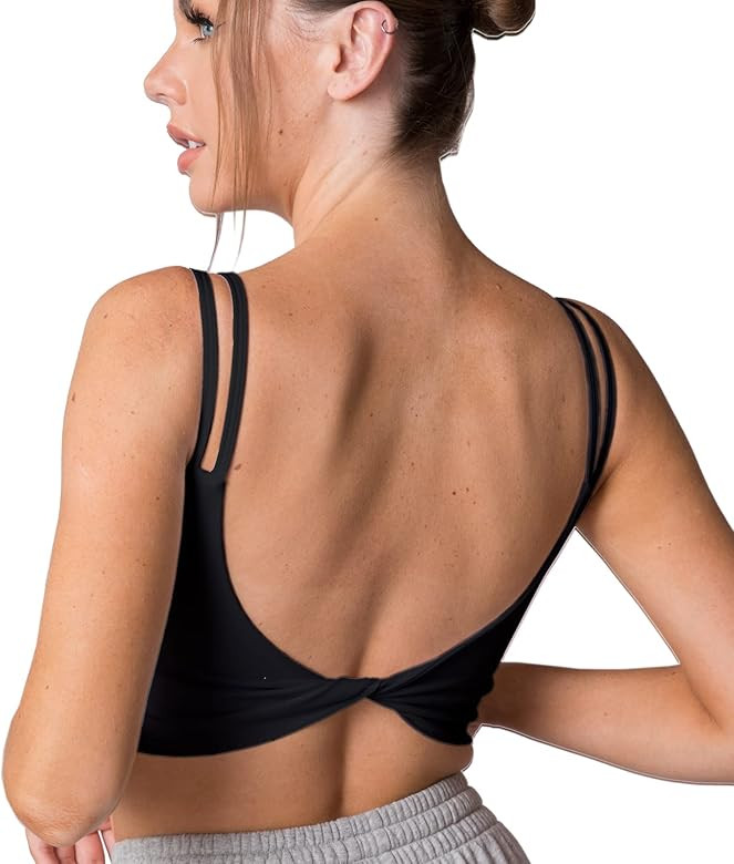Move With You Women's Twist Back Backless Sports Bra Workout Padded Yoga Crop Tank Top | Amazon (US)