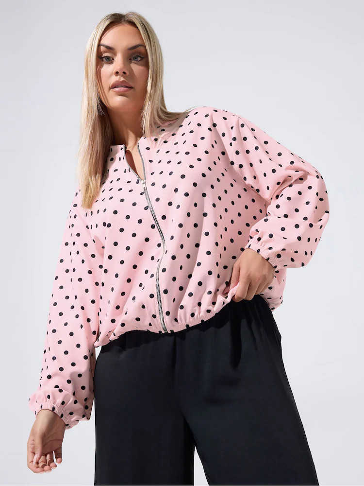 Yours Curve Limited Polka Dot Zip Through Bomberjack | Next EU