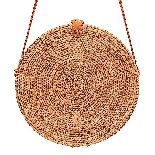 Rattan Bags for Women - Handmade Wicker Woven Purse Handbag Circle Boho Bag Bali | Amazon (US)