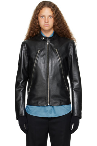 Black Zip Leather Jacket | SSENSE