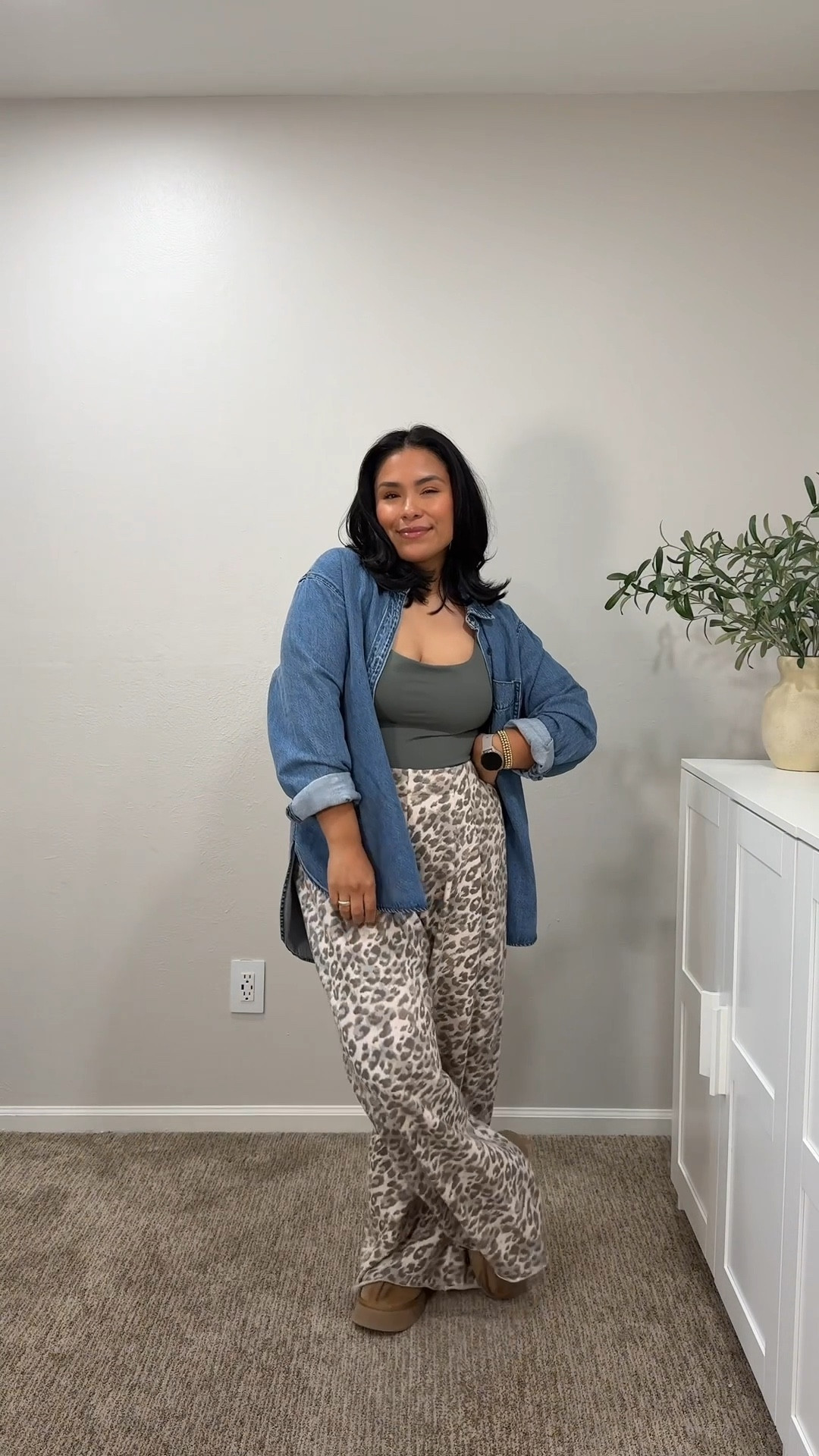 Large in Denim top
Large in tank 
Medium in pants 