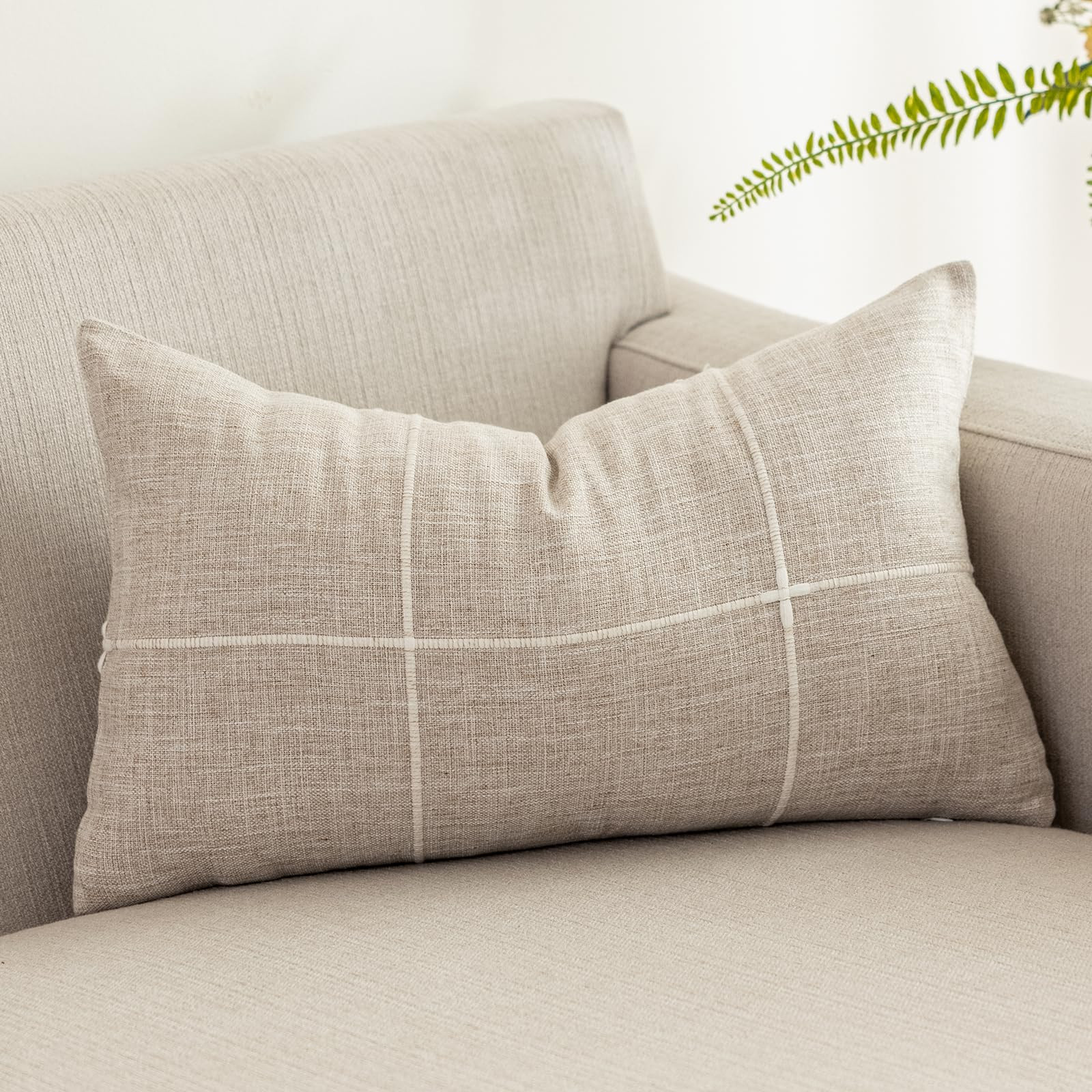 vctops Rustic Lattice Cotton Linen Decorative Throw Pillow Cover Embroidery Lumbar Cushion Cover ... | Amazon (US)