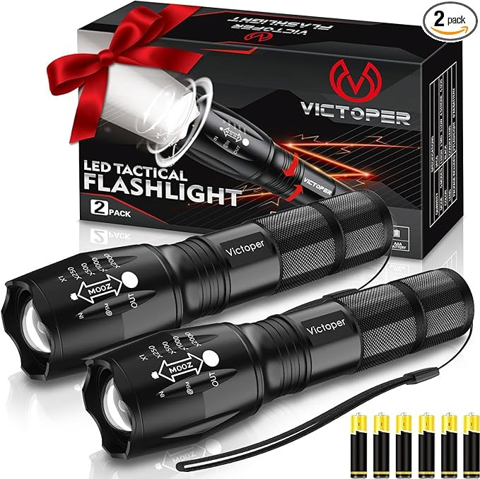 Victoper LED Flashlight 2 Pack, Bright Tactical Torch High Lumens with 5 Modes, Waterproof Zoomab... | Amazon (US)