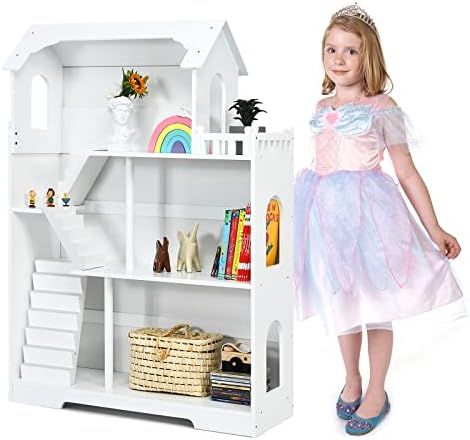 Costzon Kids Wooden Dollhouse Bookcase, 3 Story Cottage Toy w/Anti-Tip Design & Storage Space, 2 in  | Amazon (US)
