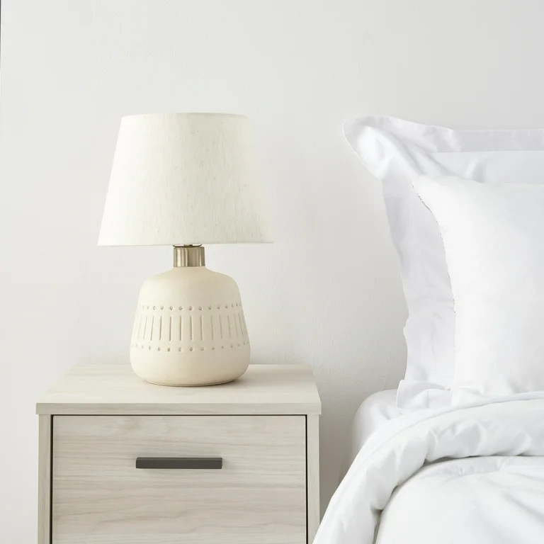 Nourison 16" Boho Textured Cream Ceramic Table Lamp | Walmart (US)