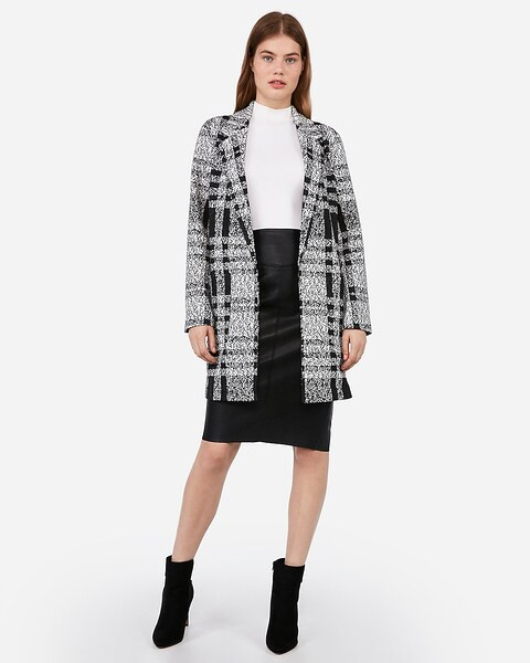embossed plaid knit car coat | Express
