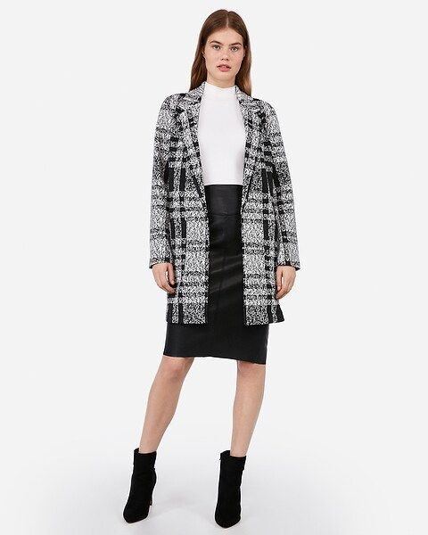 embossed plaid knit car coat | Express