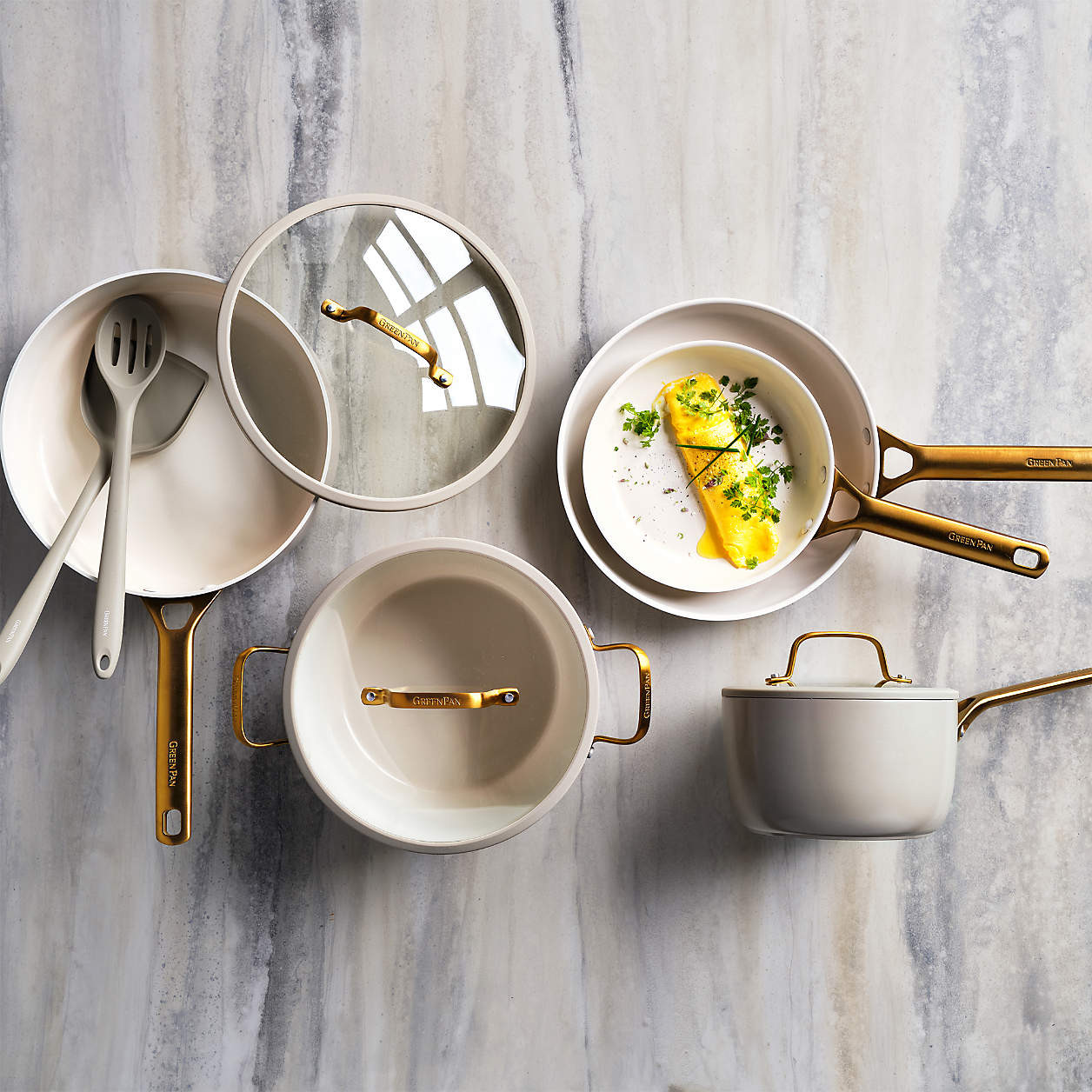 GreenPan Reserve Pro Macadamia 10-Piece Ceramic Non-Stick Cookware Set + Reviews | Crate & Barrel | Crate & Barrel