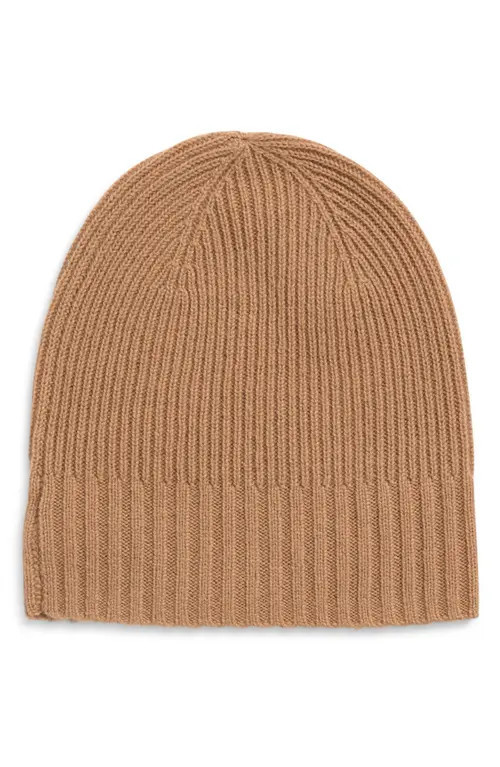 Nordstrom Rib Cashmere Beanie in Tan Tannin at Nordstrom | Nordstrom