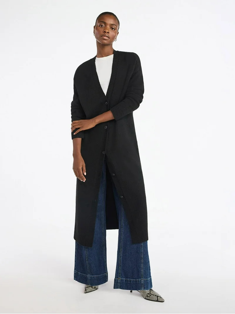 Scoop Women's and Women's Plus Button Front Maxi Cardigan Sweater, Midweight, Sizes, XS-4X | Walmart (US)