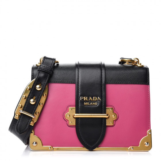 City Calf Saffiano Cahier Bag Fuxia Black | Fashionphile