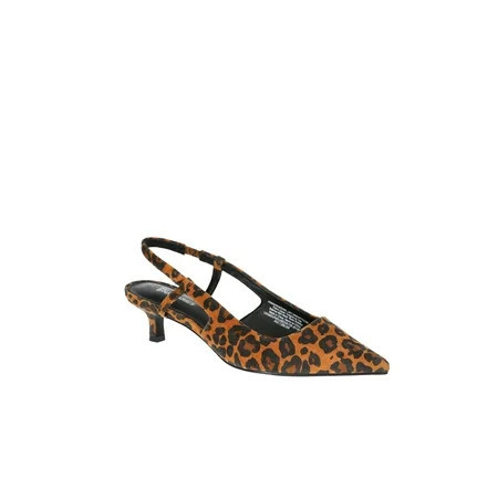 No Boundaries Faux Suede Leopard Slingback Kitten Heels Women s | Walmart (US)