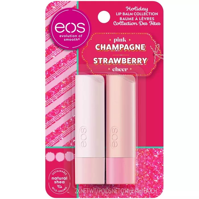 eos Strawberry Cheer & Pink Champagne Lip Balm Stick - 2pk | Target