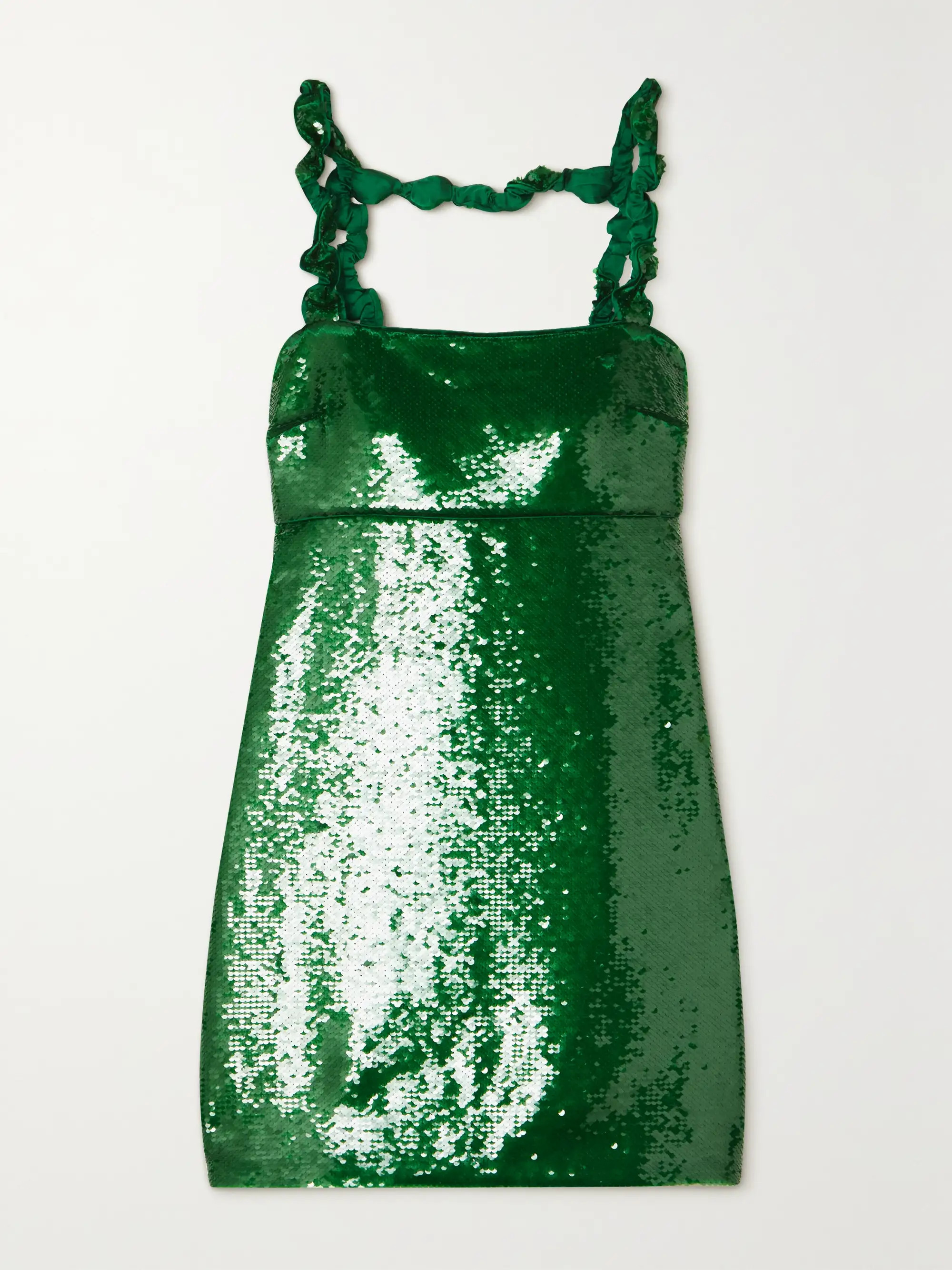 Green Twisted sequined satin mini dress | GANNI | NET-A-PORTER | NET-A-PORTER (US)