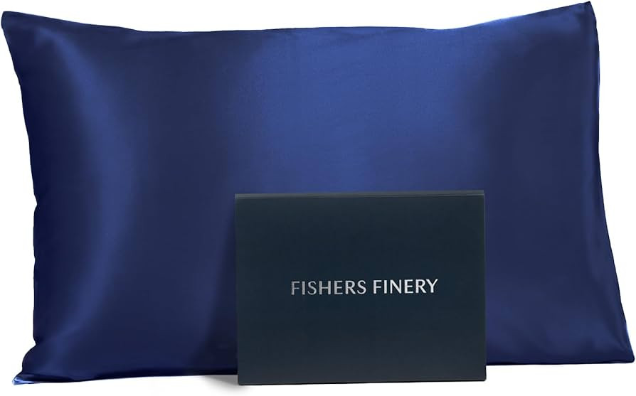 Fishers Finery 25mm Mulberry Silk Queen Pillowcase, Navy | Amazon (US)