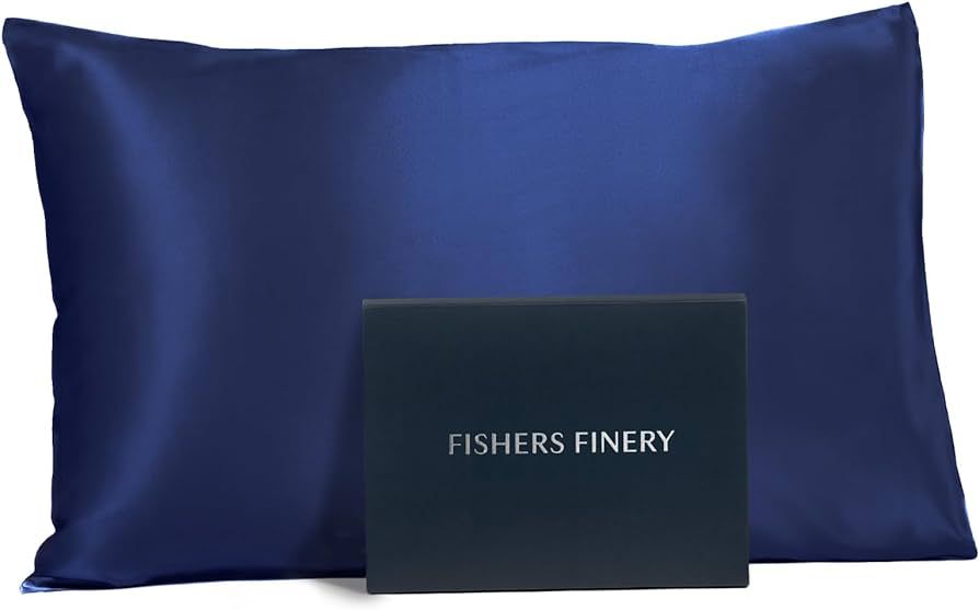 Fishers Finery 25mm Mulberry Silk Queen Pillowcase, Navy | Amazon (US)
