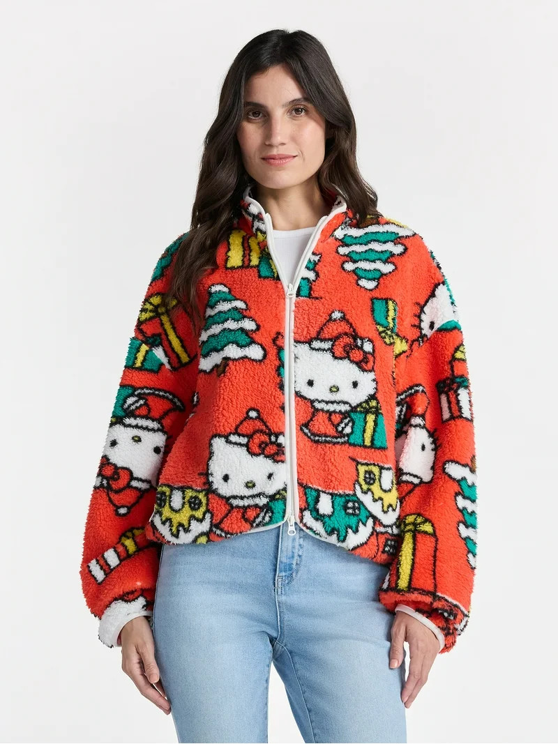Hello Kitty Women’s Christmas Print Woobie Fleece Jacket, Sizes XXS-XXL | Walmart (US)