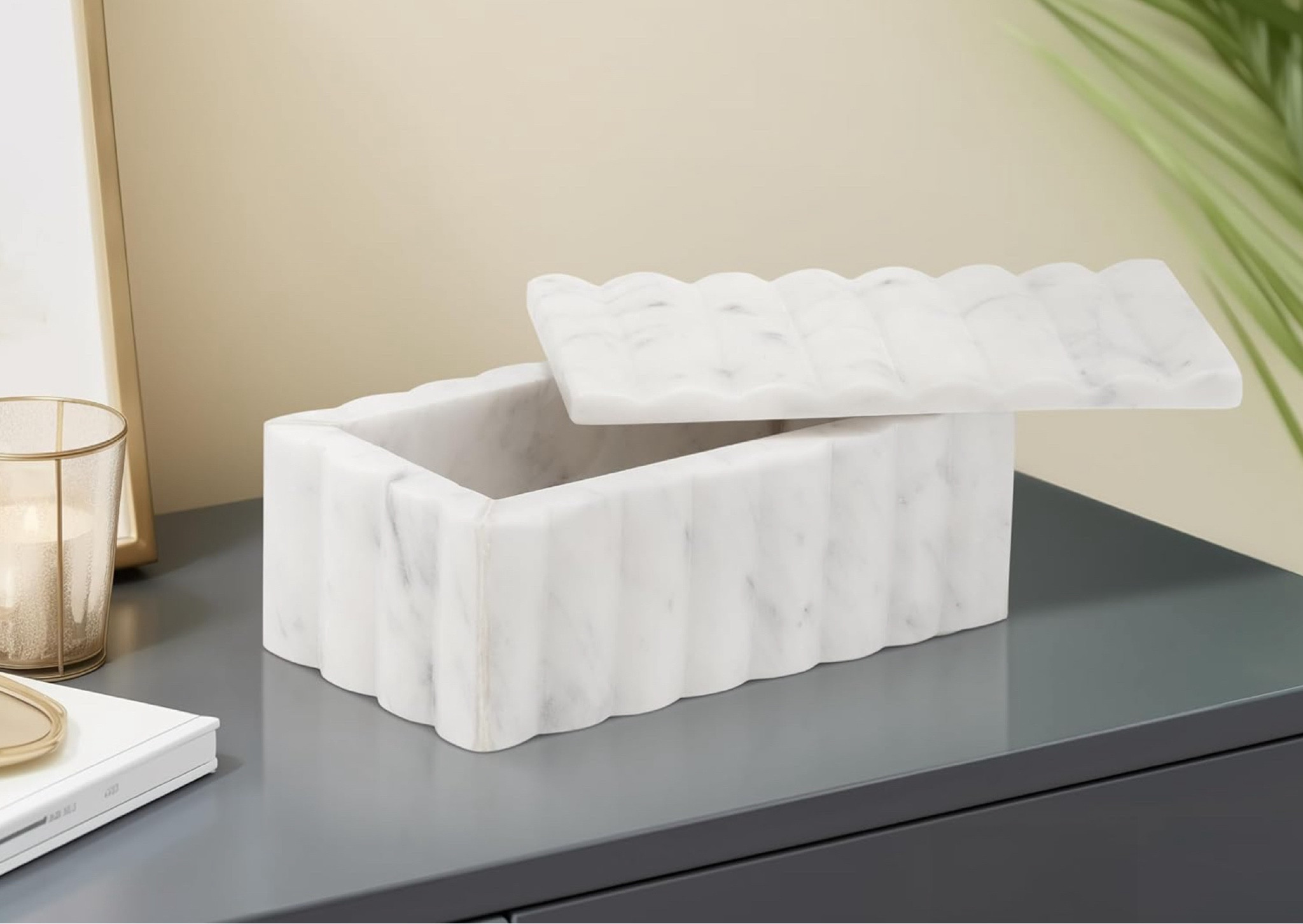 White Marble Storage Box - Contemporary Ridged 7" x 3" Decorative Box with Lid for Home or Office Decorative Storage Accent - Easy Gift Idea

#LTKFindsUnder50 #LTKHome